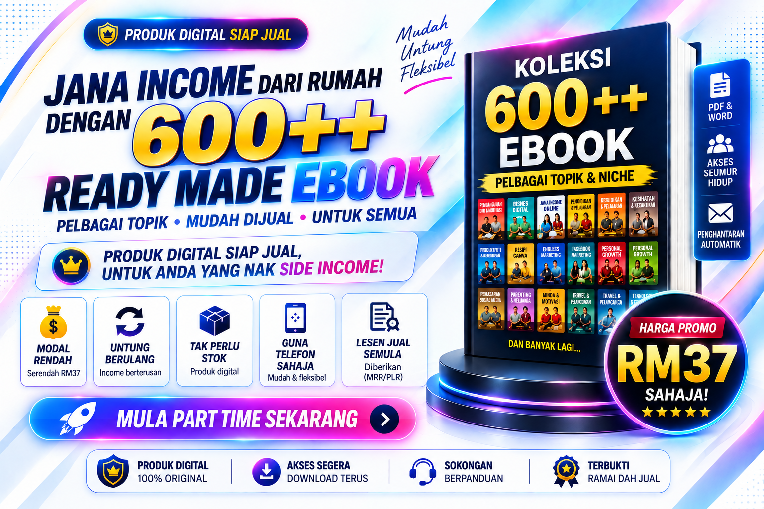 Siapa nak buat part time jual ebook? Koleksi 600++ ebook, harga promo RM37