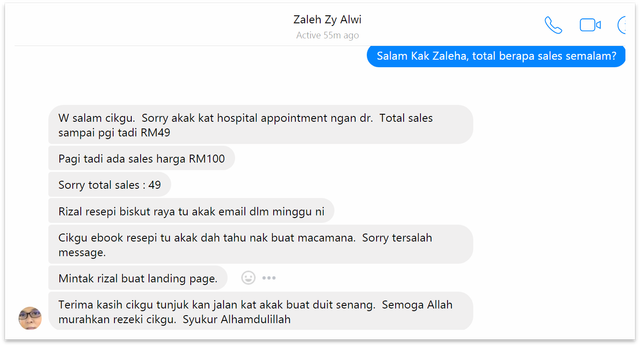 Bukti sales RM3,920 - 49 Sales β’ 3 Hari (Kak Zaleha, 50)